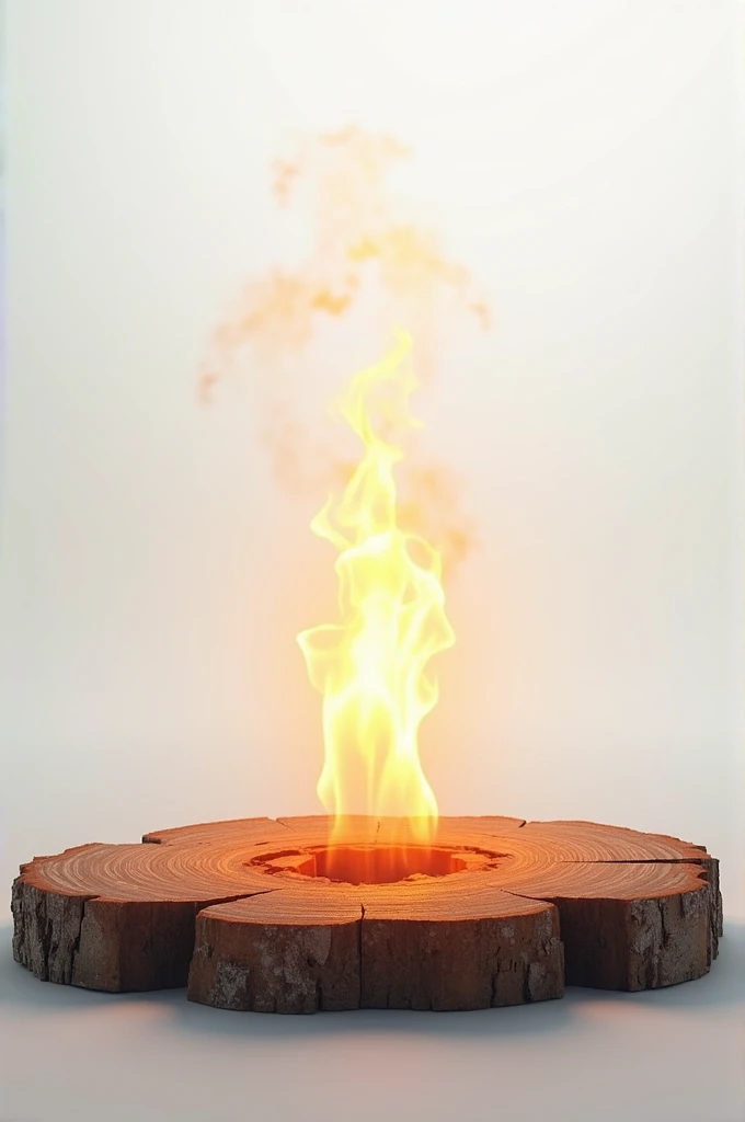 One lie art of a flame and wood, white background 