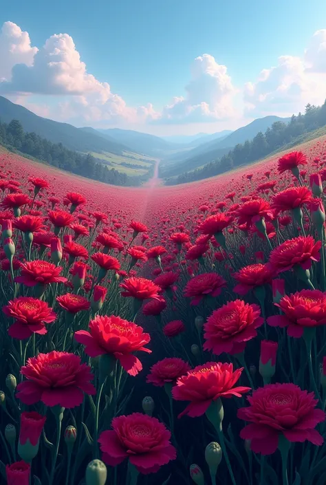 A meadow full of dark-colored carnations
