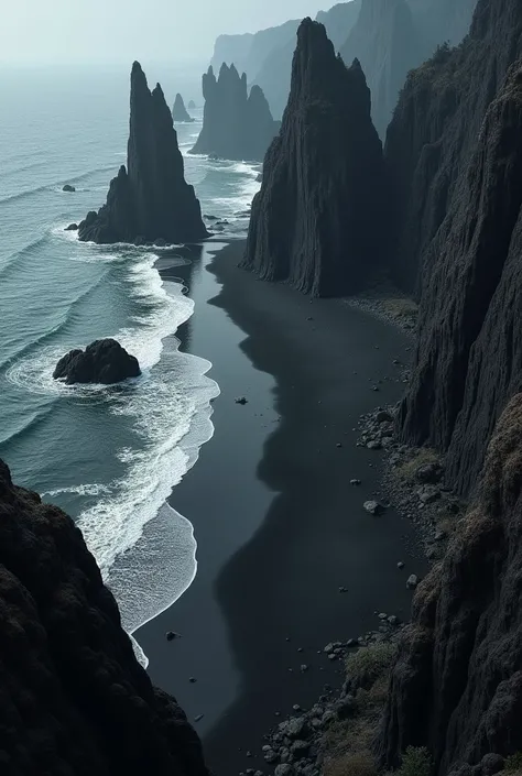 Create a black beach with rocks from above 