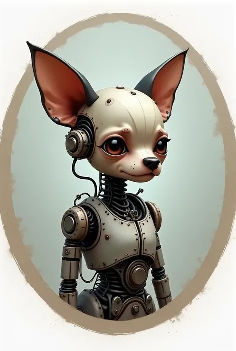 Make a circular logo of a sad mechanical chihuahua