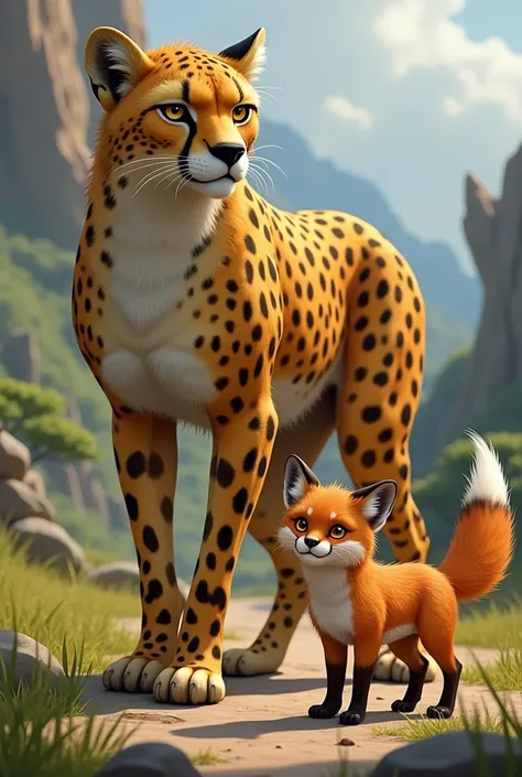 Big cheetah and small fox