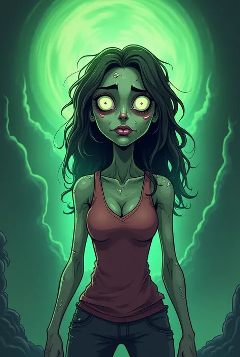 Generates a cartoon-style hypnotized zombie woman