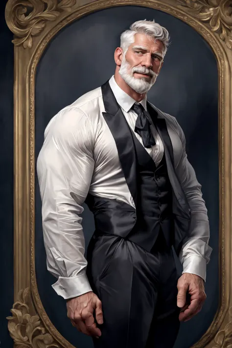 Long arms and nude breasts，Open your clothes to expose your breasts！highly detailed painting，portrait，Artwork by William-Adolphe Bouguereau，tom of finland，Gaston Boussier，Alphonse March，ethereal，poetic pastoral。handsome grandpa magazine！ beard，short hair，A...