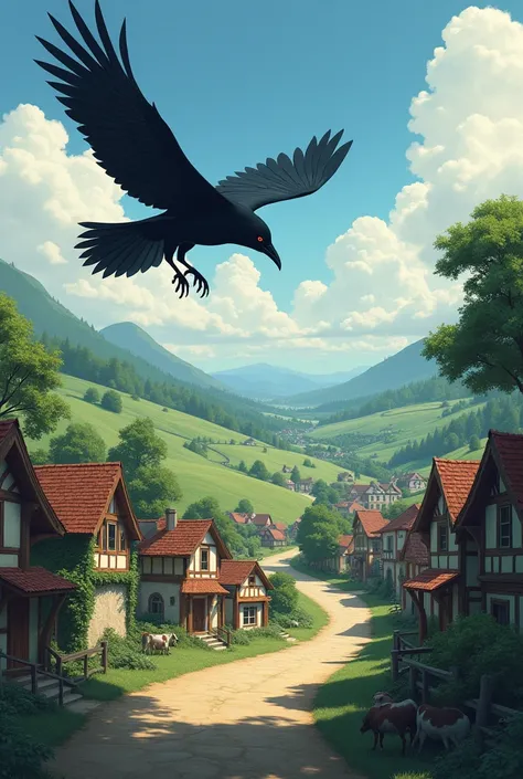 One day a thirsty crow flew to a village in search of water