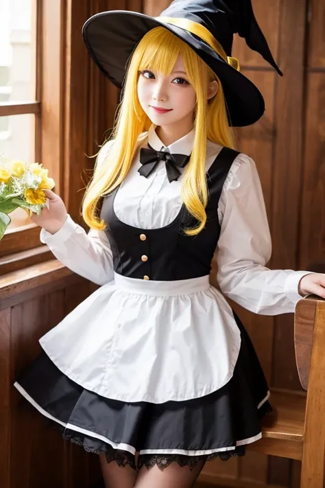 Yellow Hair,Witch Hat,Maid uniform