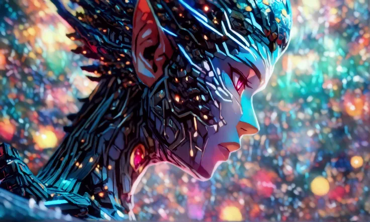 Creature, humanoid body with galaxy texture, dark galaxy scenery, ((Anime character design)), ((Stunning lighting)), ((Fine lines)), ((Stunning character focus)), ((Beautiful detailed face)), ((Stunning graphics)), ((Best quality 2D detailed strokes)), ((B...