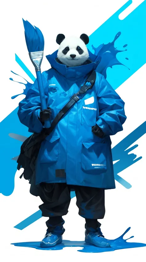 (best quality, masterpiece:1.2), logo design, a cute horror hiphop cross bones, carrying huge paint brush, front view, white and blue elements, graffiti character cartoon style