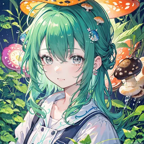 Nashida (masterpiece), (), (Extremely detailed),(Messy hair),(illustration), (1 Girl), Beautiful and delicate eyes,Delicate and beautiful face,Floating,(High Saturation),(Colorful splash),Colorful bubbles,(shining),Focus on the face, Walking in a forest fu...