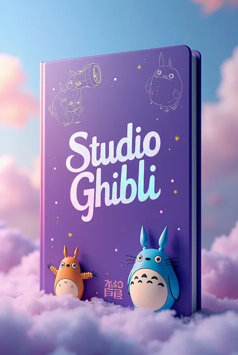 Purple portfolio with holographic letters and Studio Ghibli characters 