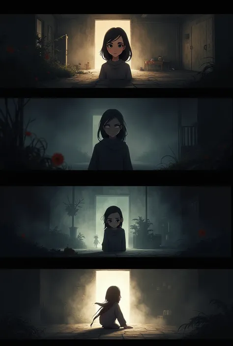 A template with 4 images that represent the mystery ,with slightly dark tones to generate intrigue in the viewer, The 4 images are different and in an animated style 