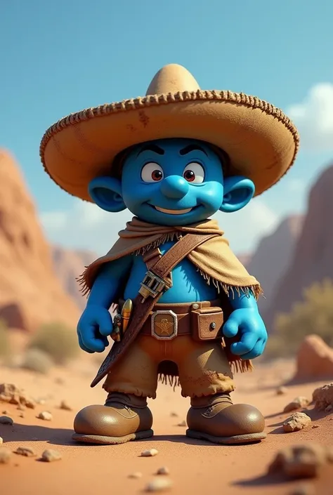 A Smurf dressed as a Mexican revolutionary 