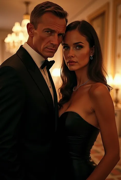 James Bond next to a Bond girl