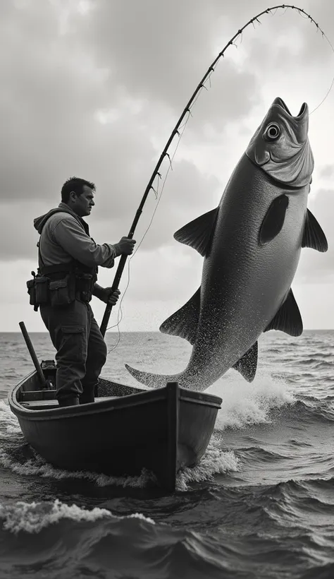 B&W Vintage, fisherman catch Giant fish