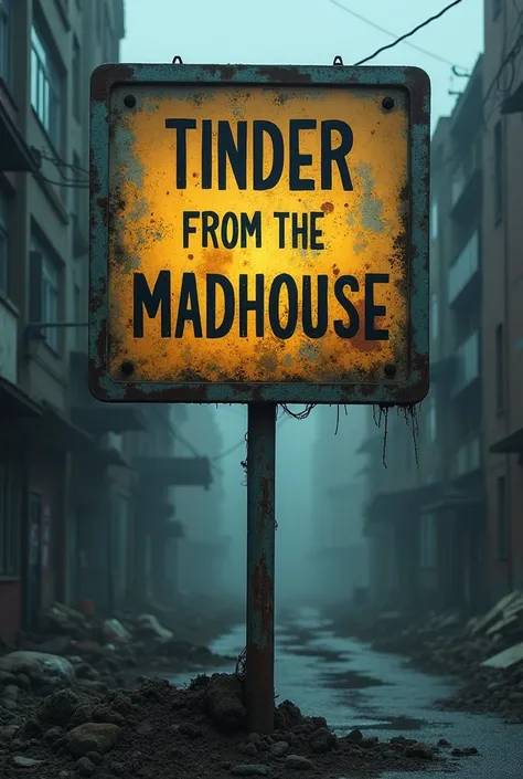 signboard written: Tinder from the madhouse. 