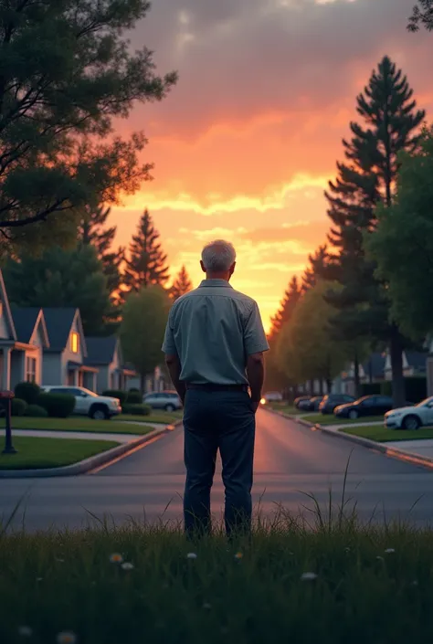 Dusk open suburban man watching