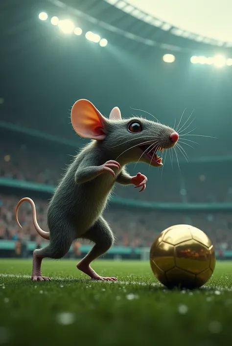 Football player Leonel Messi turned into a disgusting mouse, Stealing the Golden Ball from Haland