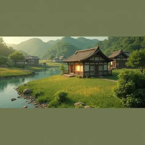 Fantastic landscape　countryside　Waterwheel　Old Japanese House　night　moonlight　There are lots of fireflies flying　live-action　よりlive-action　night　