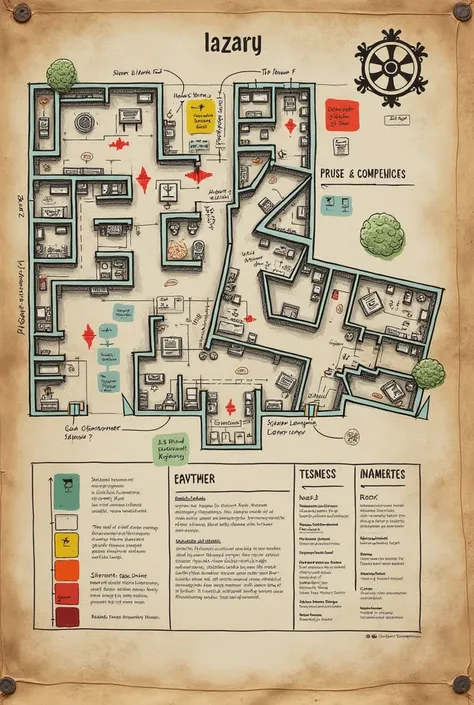 Hand drawn laboratory risk map with legend

