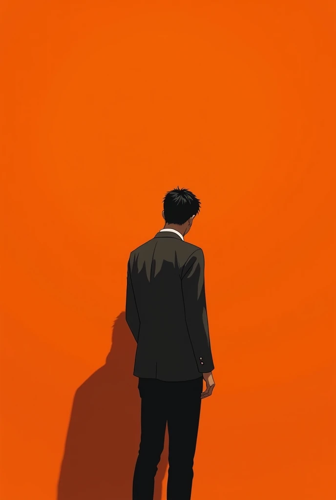 Man with his back turned and orange background