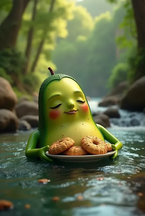 Photo of puchaina Reyna avocado in a river eating cookies 