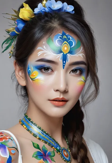 Beautiful female face painted with paint art、masterpiece, Winner of numerous awards, 