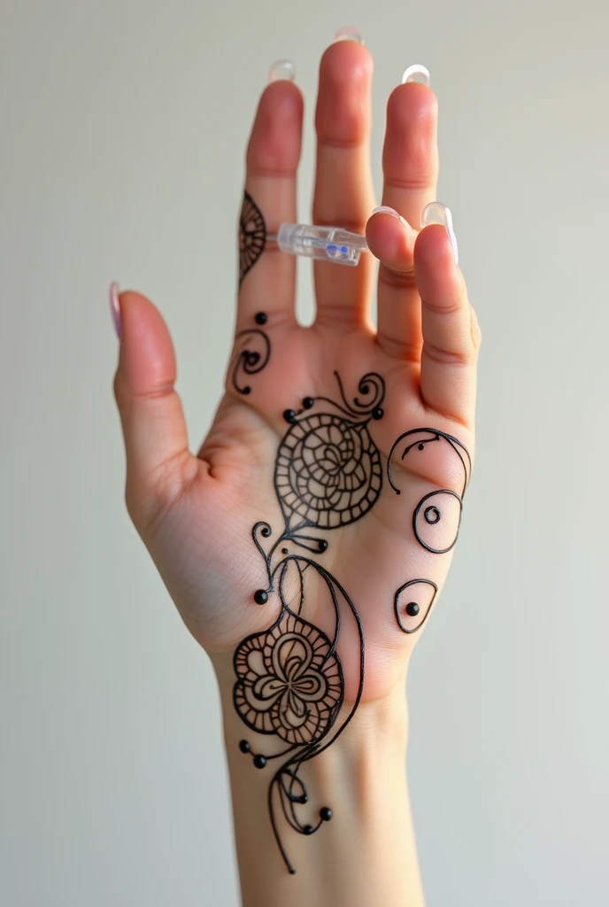 A girl hand with mahendi and intracath in vein