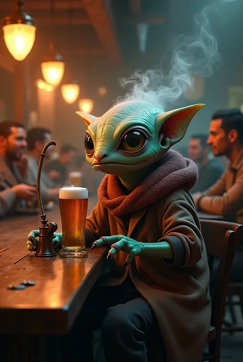 Luntik is sitting in a bar with beer and a hookah