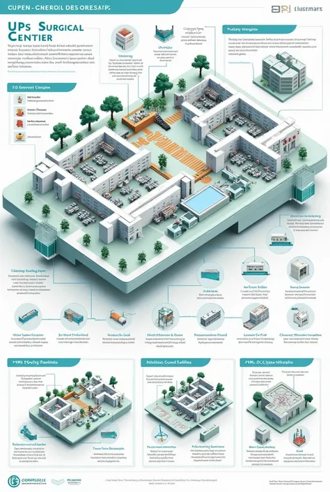 I HAVE TO MAKE AN INFOGRAPHIC IN WHICH ALL THE AREAS MENTIONED WITHIN THE UPSS SURGICAL CENTER HAVE TO BE GRAPHED IN A DRAWING, SO I NEED YOU TO GIVE ME AN IDEA OF WHAT IMAGES TO PUT AND WHAT TEXT TO EXPLAIN IT FOR EACH AREA, REMEMBER THAT IN MY INFORGAFRI...