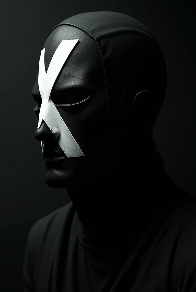 Black mask with a white x pattern in the center