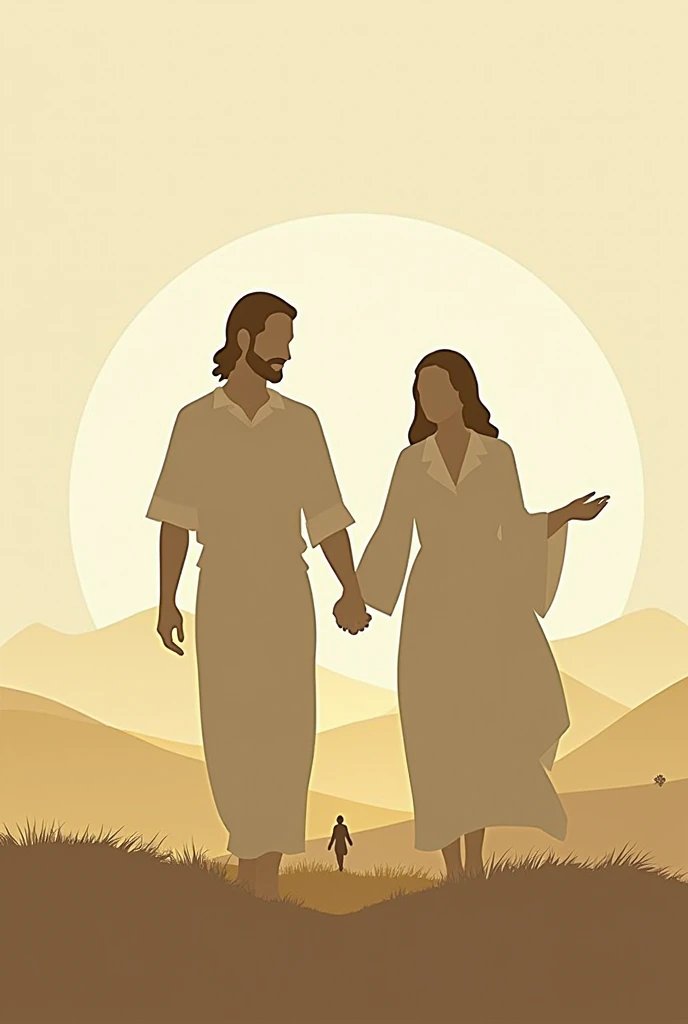 Isotype of an assembly that, hand in hand with Mary, follows Jesus 