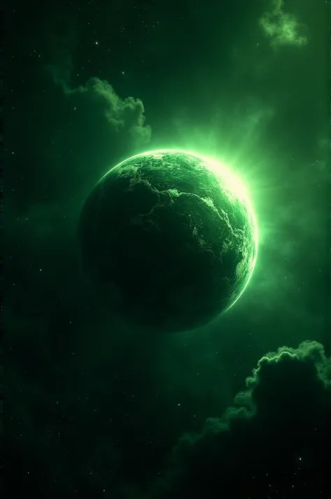 Star background with a planet that stands out in green 