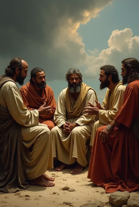 biblical image Job and his friends, in a tense conversation