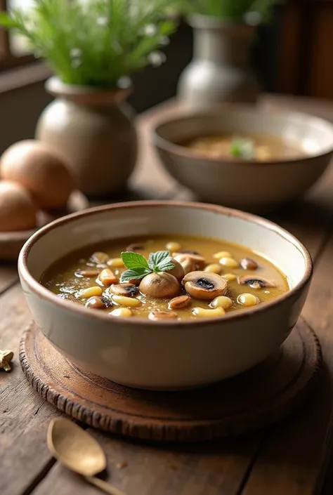 Mushroom soup bowl with mushroom