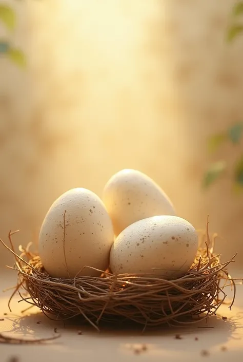 3 animated dinosaur eggs in nest, that they look tender, 3D backgroundless 