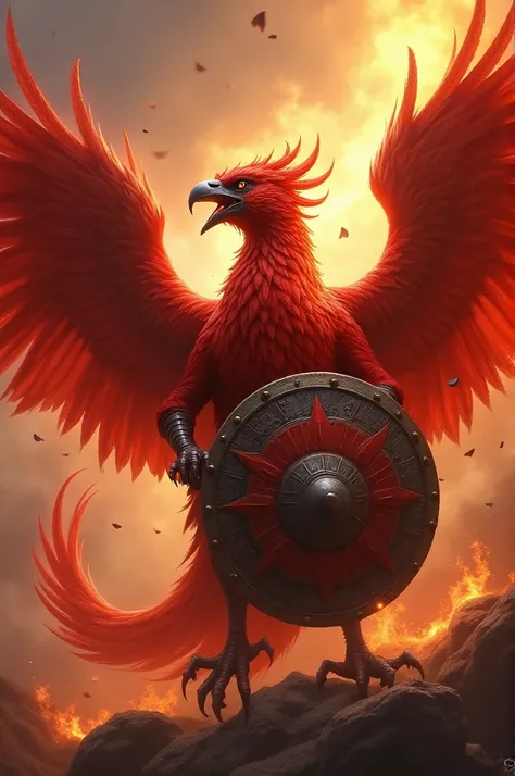 Red phoenix with shield