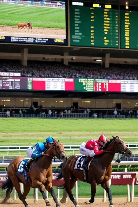 The horses are watching live horse racing at home　Bipedal Horse　Bipedal thoroughbred　A horse watching a horse race broadcast　Horses eating potato chips while watching live horse racing