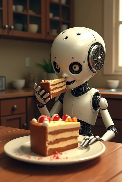 robot eating cake