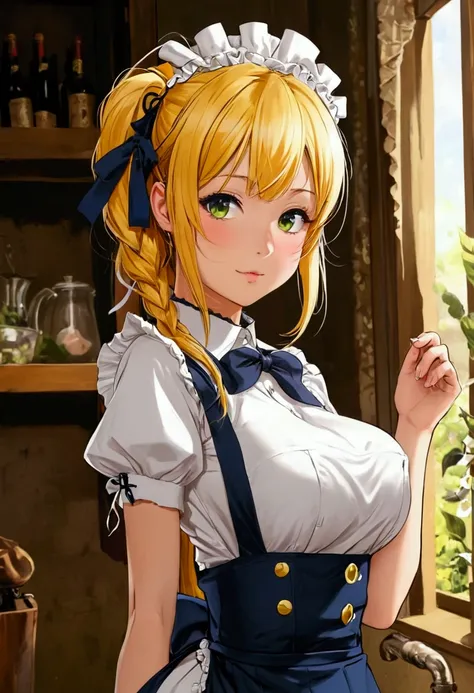 girl, ,large breasts, half-up hairstyle, maid uniform,chest circumference,