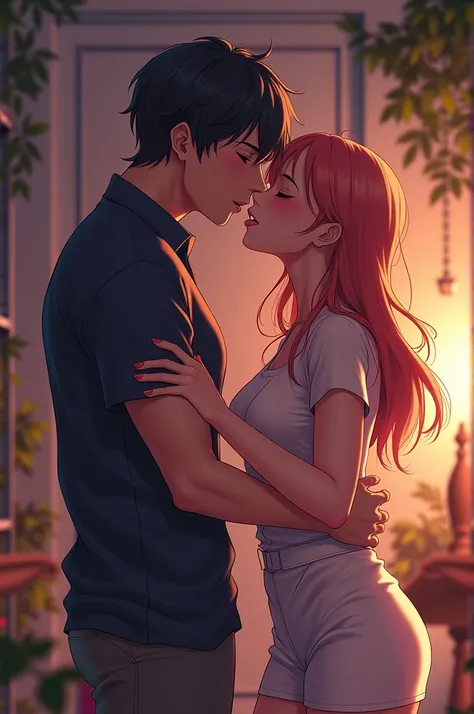  kissing another with tongue the image has to be anime style 