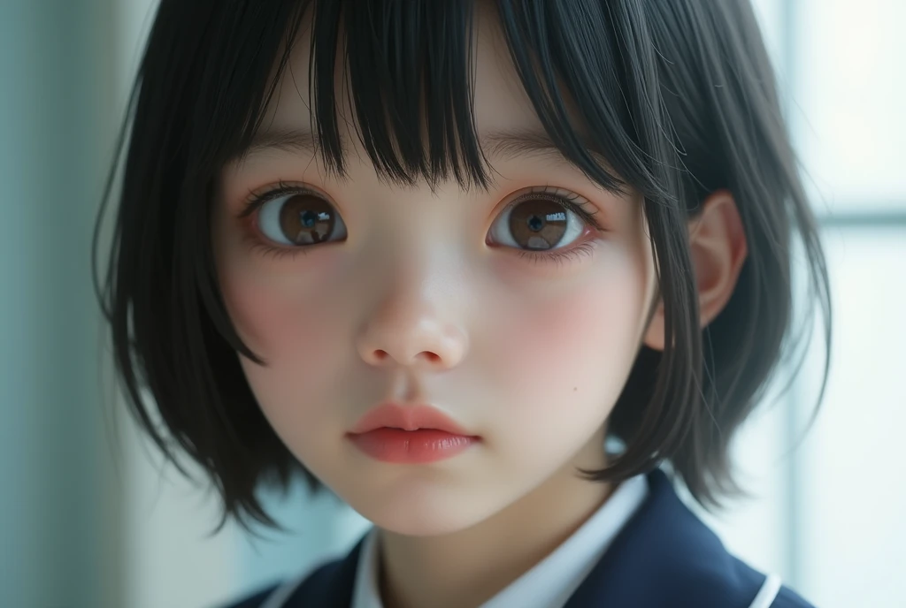 Ultra 4k image Japanese detailed eyes detailed face detailed lips schoolgirl clothes short hair