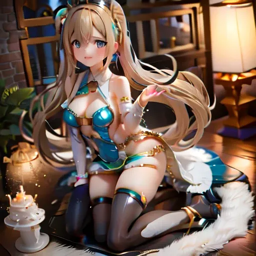 1girl, Hatsune Miku, princess outfit, crown, gold, ((throne)), in a castle, Middle Ages, wearing a blue vest, one foot on the ground, the other foot calf turned outward, one hand holding the microphone, the other hand across the eyes Biye, white background