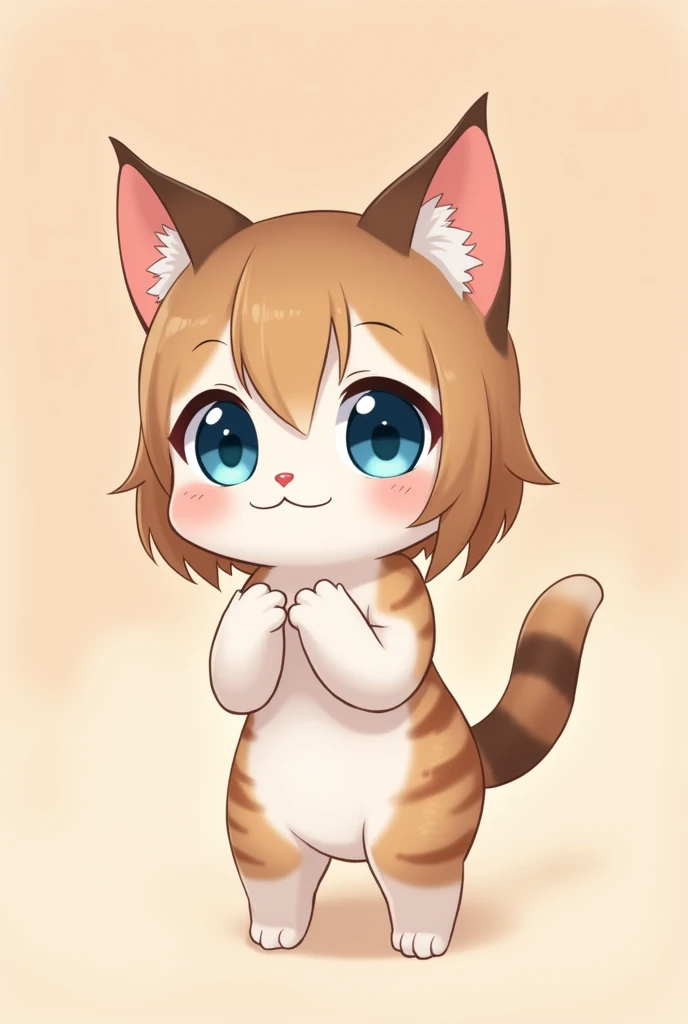 Cat girl, anime, cute, siamese, blue eyes, siamese, brown, white, peach, short hair