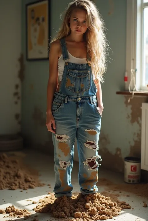 Girl diarrhea and shit on overalls ((poop on overalls)) Her overalls is covered with shit. (Her overalls is covered with shit and mess) (There is much shit on her overalls) (there is a lot of shit on her legs) (her overalls is full of shit) (girl heavily p...