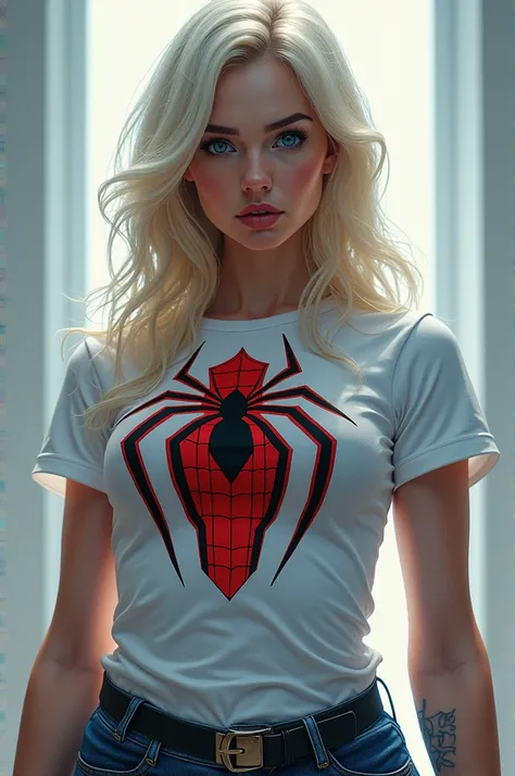 Emma Frost with a Spiderman t-shirt