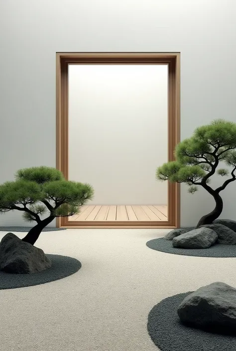 create a square image, A Zen garden should be built around, square frame in the middle