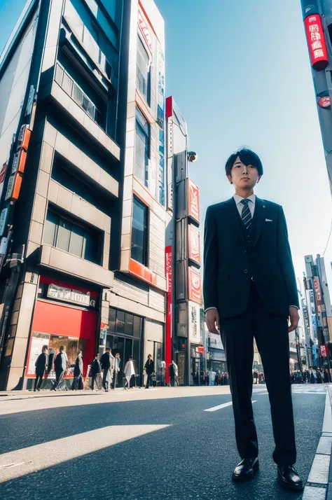 ((Japanese people:1.4)). (bowing:1.4). from above. (downtown:1.4). (city:1.3). (sunny:1.1). (masterpiece), (suit:1.2). scenery,Businessman, Japanese. (building:1.2), polite (person), (Bowing:1.4). (masterpiece, best quality), (absurdres absolutely resoluti...