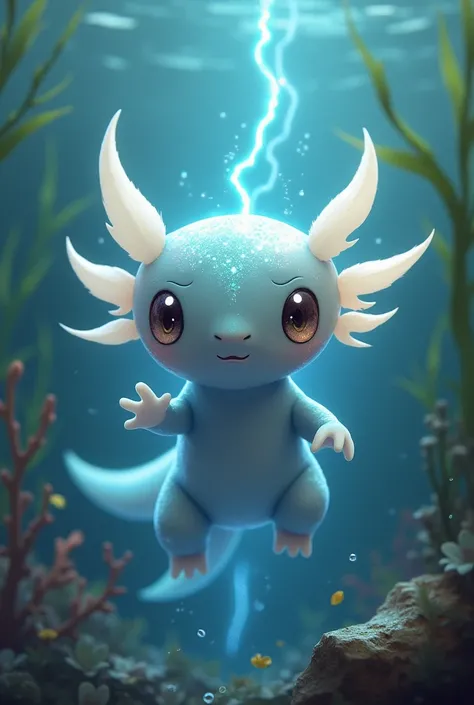 Create the image of an electric type axolotl pokemon 