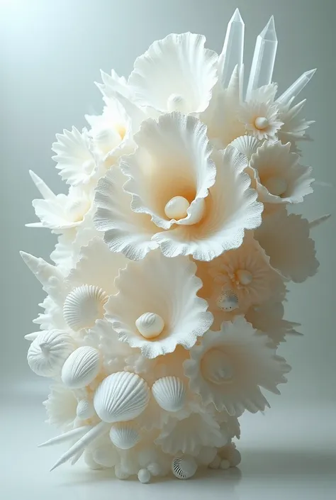  Made of white crystal and shells，Generate a half-relief device，Dont be persona，Incorporating Tanya Schultz&#39;s style