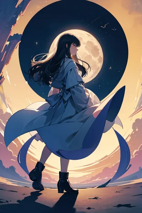 Best Quality,Big moon and shadow,Under the Moon，I can see the outline of a person.,It&#39;s a full moon,It has a nice atmosphere,Beautiful views,Starry Sky、Hatsune Miku