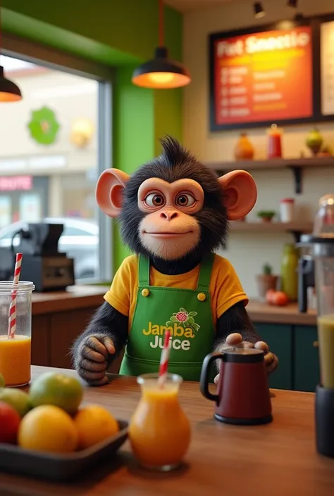 Monkey working at jamba juice